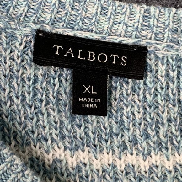 Talbots Long Sleeve Pull Over Sweater Turquoise w/White Stripe Women XL  1/4 Zip - Picture 4 of 9
